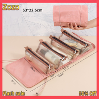 Zozo ✨Ready Stock✨ กระเป๋าเครื่องสำอางสำหรับเดินทางสำหรับผู้หญิง4ชิ้นใน1ถุงตาข่ายแบบแยกได้กระเป๋าเครื่องสำอางพับเก็บได้พกพา