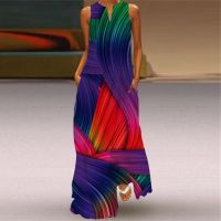 COD DSFGRDGHHHHH Casual Women Summer Sleeveless Colorful Print Maxi Dress Sexy V-Neck Prom Party Dress Evening Long Vestidos Elegent Female Robe