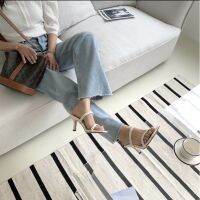 Weave 2 Lines Heel 7cm Strap Mid Simple Mule Mule Slipper Slippers Comfortable Daily Women Korea Style Simple Basic Perempuan Weaving Summer Wide Modern Square Toe Square-toe Open Toe Open-toe Casual Fenake Women Summer Cool Shoes