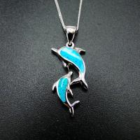 Beautiful See Animals High Quality 925 Sterling Silver Fire Opal Mother And Baby Dolphin Pendant Necklace For Gift