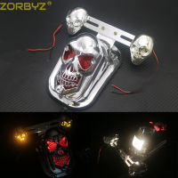 ZORBYZ 1 Set Chrome Skull Turn Signal Brake License Plate Rear Tail Light For Harley Chopper Custom