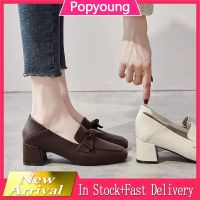 CODaith62sfe Stock Clear Soft Leather Single Shoes 5cm Small Leather Shoes New Thick Heels Square Head Two Wear Peas Slip Comfortable Women Shoes