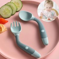 2PCS Silicone Spoon Fork for Baby Utensils Set Auxiliary Food Toddler Learn To Eat Training Bendable Soft Fork Infant Tableware Bowl Fork Spoon Sets