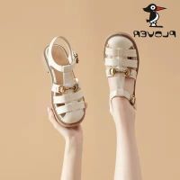 COD DSFGRTUTYIII Hot Sale PLOVER Woodpecker Genuine Baotou Roman Sandals Women Summer New Style Flat Sole Casual Weaving Student Single Shoes