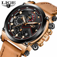 LIGE Men Sport Watches Top Brand Luxury Casual Quartz Watch Men Genuine Leather Military Waterproof WristWatch Relogio Masculino