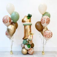 30pcs Jungle Safari Animal Number Balloons Set Kids 1 2 3 Years Birthday Party Decorations Wild One Green Latex Helium Globos Balloons