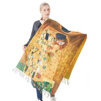 【CW】 New Cashmere Scarf Women Digital Printing Pashmina Shawl Wraps Gustav Klimt Oil Painting Der Kuss Bandana Femme Foulard Tassels