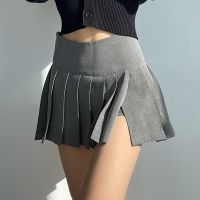 【CC】 Lucyever Pleated Skirts Side Split Anti-Glare Skirt Female All-Match Color Waist A