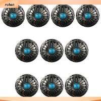 RUHAN 10Pcs โลหะผสมและสีฟ้าครามสังเคราะห์ ปุ่มสกรูด้านหลัง เส้นผ่านศูนย์กลาง1.18in(30มม.) 0.41 ~ 0.43in(10.3 ~ 10.8มม.) หนา หัวเข็มขัดสีฟ้าครามดอกทานตะวัน ไม่หักง่าย ปุ่มสกรูโลหะสีเงิน Conchos กลม กระเป๋าเงิน DIY