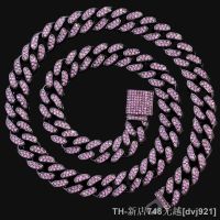 【CW】☌♘  Hip Hop Punk Cuban Chain Necklace for Men Iced Out Pink Rhinestone Necklaces Jewelry