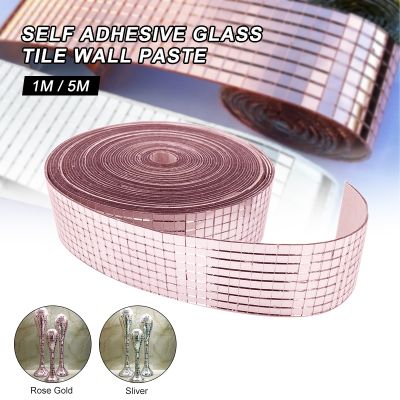 5M Roll Self-Adhesive Glass Mirrors Mosaic Tiles Wall Decals Square Round Glass Craft For DIY Handmade Crafts Home Decoration