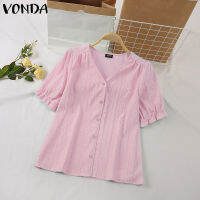 (จัดส่งฟรี)Fancystyle VONDA เสื้อคอวีแขนพองลำลองสำหรับผู้หญิงลูกไม้กลวงผ้าสไตล์แอฟริกันสำหรับผู้หญิงเดินทางสีพื้นเสื้อรูปตัว H #2