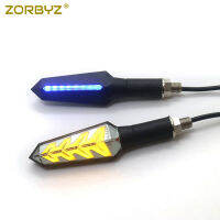 ZORBYZ รถจักรยานยนต์ LED เลี้ยวไหลน้ำปลากระดูกสไตล์เปิดไฟตัวชี้วัดสีฟ้า DRL สำหรับ Yamaha Kwasaki ฮอนด้า