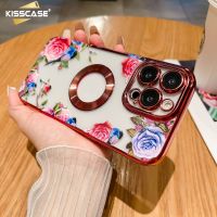 KISSCASE เคสโทรศัพท์ TPU แบบน่มเพ้นท์สีอิเล็คโทรเพลทสุดหรูสำหรับ Iphone 14 13 12 11 Pro Max Plus เคสกันกระแทกแบบใสสำหรับ Iphone 14Promax 13pro 12สำหรับฝาหลังรูโลโก้แม่เหล็ก Magsafe