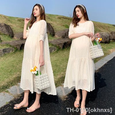 □ 8070 verão coreano moda maternidade vestido longo elegante linha solta roupas para pregannt mulher gravidez
