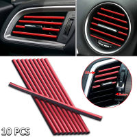 10Pcs สีแดง DIY Center Air Vent Outlet ฝาครอบตกแต่ง Molding Trim Universal สติกเกอร์ Strip Auto Line Dashboard จัดแต่งทรงผม Garnish