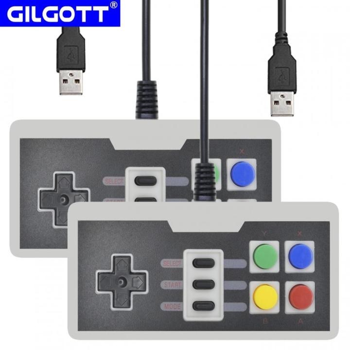 2ชิ้น4ปุ่มพีซี-usb-ย้อนยุคจอยเกมแบบคลาสสิกสายเกมส์แป้นเกมส์จอยสติ๊กสำหรับเกมคลาสสิกนินเทนโด-nes