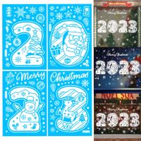 Merry Christmas Decor Window Stickers Santa Elk Wall Sticker For Xmas Home Door Window Display Decorations Happy New Year 2023