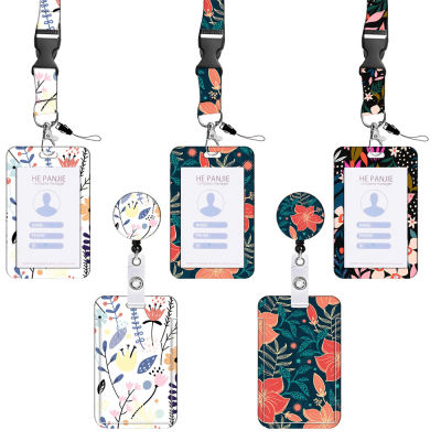 Strap Lanyard Business Supplies Exhibition Double Sided Print ID Card Holder Floral Plastic Easy-open