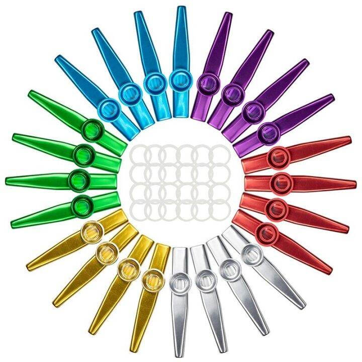 ใหม่24Pack Metal Kaสวนสัตว์พร้อมไดอะแฟรมขลุ่ย Kazoo 24ชิ้น6สี,สหายที่