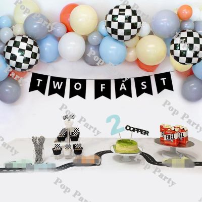 【CC】 Flag Race Car Birthday Kids Fast / Vroom Hanging Racing First/2nd Supplies