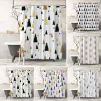 Baltan HOME LY1 Bohemian Shower Curtain Christmas Forest Pine Geometric Bathroom Curtain Classic Bathroom HOME Decoration with Hook