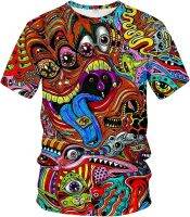 Fiswaki Fantasy Fractal Mens Shirt 3D Printing Trippy Background Hip Hop Short Sleeve T-Shirt