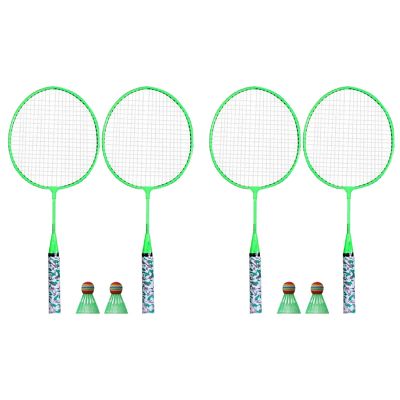 4X Badminton Rackets for Children,Shuttlecocks Racquet Sports Set with 4 Balls for Players Indoor Outdoor Sport Green