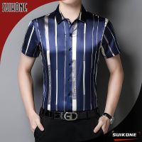 Suikone เสื้อเชิ้ตทำงานชาย เสื้อเชิ้ตแขนสั้นคอปกทรงหลวมสำหรับผู้ชาย,ชุดสูทธุรกิจทรงสลิมฟิตพร้อมเสื้อเชิ้ตแขนสั้นลายสก๊อตลำลองแนวธุรกิจ