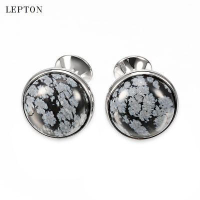 Lepton Luxury Alabaster Stone Cufflinks for Mens Shirt Cuff Cuff links Gold Color Plated High Quality Snowflake stone Cufflinks