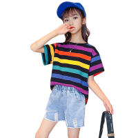 Teen Girls Clothing Striped Clothes For Girls Tshirt + Short Tracksuit For Girl Summer Children Clothes