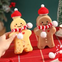 Plastic Gingerbread Man Xmas Water Bottle Decorations Christmas New Year Milk Drink Cup With Lid Festive Cute Gifts For Kids Toy