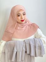 【YF】 Muslim Pleated Turban Ladies 10-Color Shawl Chiffon Robe Dress Solid Color Beaded Yarn Scarf Arab Clothing Hijab 71x180