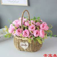 [COD] T flower basket decoration straw rattan portable living room arrangement field