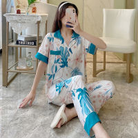 Summer Womens 100 Viscose Pajamas Thin Section Short-Sleeved Trousers Floral Print Pajamas Home Service Ladies Pajamas