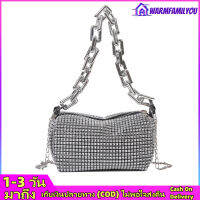 【Cash On Delivery】กระเป๋าถือ Rhinestones กระเป๋าเพชรทรงกระบอกผู้หญิงกระเป๋าเอกสาร (สีเงิน)