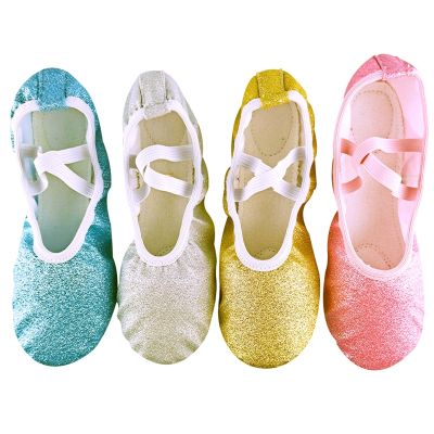 hot【DT】 2020 Glitter Pink Ballet Shoes Soft Sole Flat Gym Slippers Children Jazz Sneakers