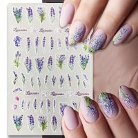 3D Nail Sticker Lavender Blooming Flower Transfer Nail Decals Floral Leaf Self Adhesive Slider Nail Art Accessories Decorations