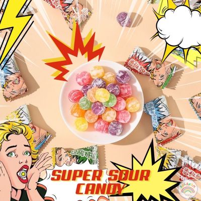 ลูกอมเรี้ยว Superจี๊ดจ๊าด ลูกอมจี๊ดจ๊าด (1เม็ด/3g) 50-100ชิ้น Super sour Candy เปรี้ยวปรี๊ดดด! ลูกอมแก้ง่วง ลูกอมรสเปรี้ยว