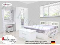 Raminthra Furniture ชุดห้องนอน DD รุ่น Milano Set หัวบานเลื่อน ขนาด 6 ฟุต เตียง 6 ฟุต + ตู้เสื้อผ้า 3 บาน + โต๊ะแป้ง 80 cm  + ที่นอนสปริง ( สีขาว ) Bedroom Set