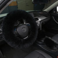 Pure Wool Steering Wheel Cover Winter For Car Accessories Three-piece Suit Interior Parts Warm Soft Car Steering Wheel Covers