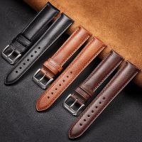 12mm 14mm 16mm 18mm 20mm 22mm Quick Release Genuine Leather Watchband Watch Band Black Light and Dark Brown for Men Women 【BYUE】