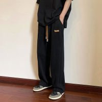 Mens Summer Korean Style Long Pants Loose Straight Leg Casual Long Pants Elastic Waist Sports Long Pants