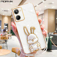 NORVIK เคสมือถือชุบโลหะหรูสีขาวพร้อมเชือกผูกกระต่ายนำโชค,สายคล้องสำหรับ Realme 11 C53 Narzo GT C55 C33 10 9i C30 C30S 50i 3 50 C31 2T 50A C35 3T C25Y C21Y 8 C20 n1-2ปกปลอกอ่อน C15รุ่น Prime Pro Plus 4G 5G