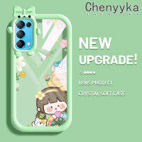 เคส Chenyyyka สำหรับ OPPO Reno 5 4G Reno 5G Reno5 5G เคส X3 Lite เคสลายหมีรูปตัวการ์ตูนเด็กผู้หญิงดอกไม้และหมีสีสันสดใสเคสเลนส์กล้องถ่ายรูปแบบนิ่มปิศาจน้อยซิลิโคนโปร่งใสกันกระแทกแบบใสง่าย