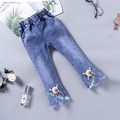 The spring and autumn period the new girls jeans stretch flares children wear slacks in han edition brim child trousers