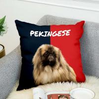 HX Pekingese Pillowcase Animals 3D Graphic Splicing Best Friends Polyester Zip Cushion Cover Pets Dogs Car Sofa Pillow Case