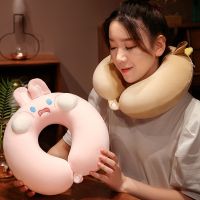 [COD] Cartoon memory foam U-shaped pillow office portable removable and washable long-distance travel neck car airplane lunch break