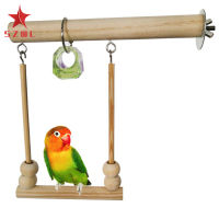 【 Ready Stock 】 Wooden Parrot Swing Gnawing Toys Wood-color Stand Bar Sleeping Perch Stick With Beads Birds Supplies