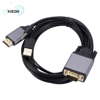 XIEGK HDMI เป็น VGA สายเคเบิลอะแดปเตอร์ HDMI เป็น VGA ยาว1.8ม. ตัวแปลงวิดีโอ พร้อมแหล่งจ่ายไฟเสียง ยืดหยุ่นได้ 720p/1080P สำหรับแล็ปท็อป /dvd/ โปรเจคเตอร์/จอภาพ/ทีวี
